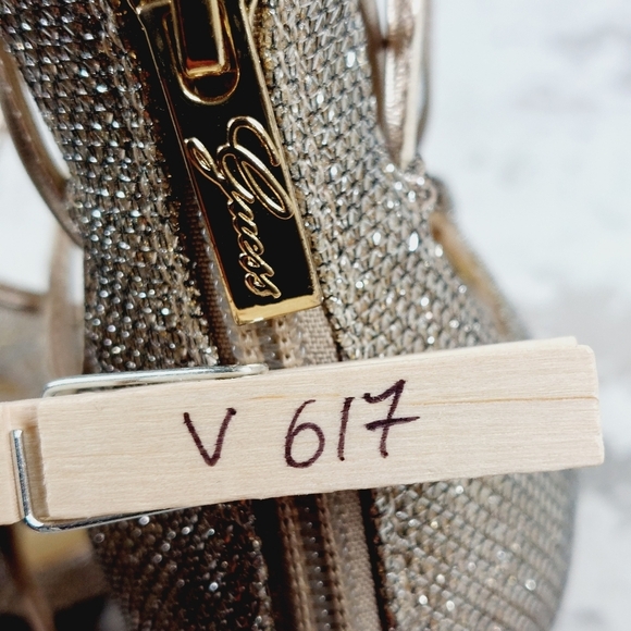 Guess Glitter Gold Open Toe Zip Gladiator Ankle Wrap Stiletto Heels V617 - Picture 12 of 12